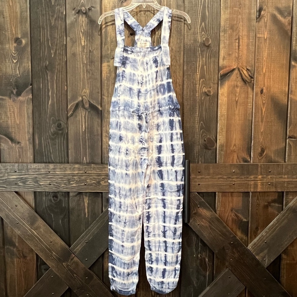 Anthropologie Cloth & Stone Asta Tie Dye Overalls Size S Blue White Tencel Boho‎